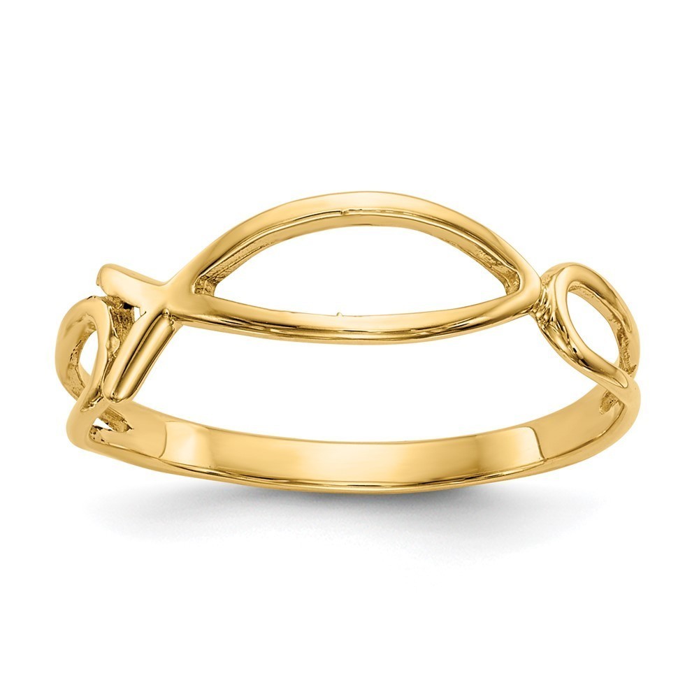 14k Yellow Gold Polished Ichthys Fish Religious Symbol Ring, Size 6